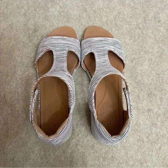 Nurture Multicolor Striped Leather Low Wedge Hook and Loop Sandals Womens size 8 - Picture 5 of 16